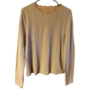 SHEIN Textured Knit Long Sleeve Top Wavy Hem Small Ribbed Detail Beige Womens XL
